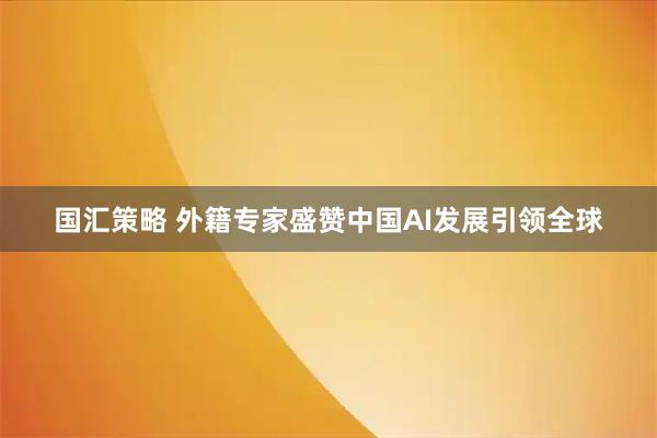 国汇策略 外籍专家盛赞中国AI发展引领全球